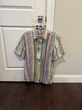 Robert Graham Multicolor Vertical Stripe Short-Sleeve Button-Up Shirt